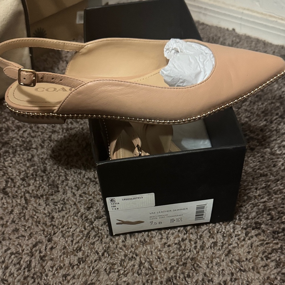 Coach Women's Beige Leather Slingback Flats